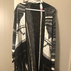 Black and white tribal fringe cardigan